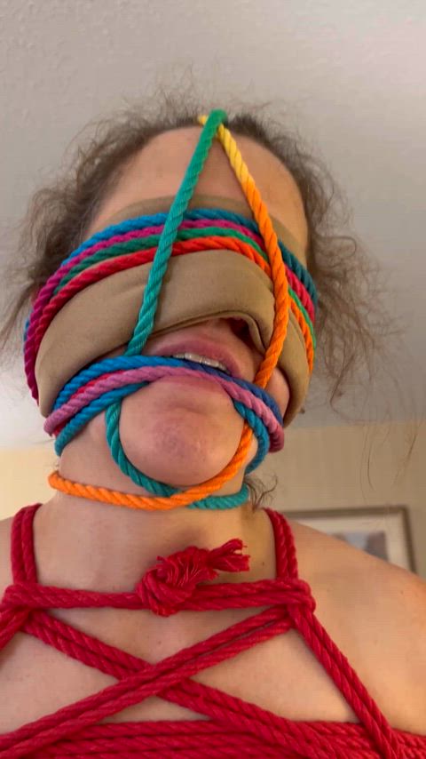Double Blindfold, Gagged, Tie Dye Shibari took mommy for a walk at the end πͺ’ππͺ’