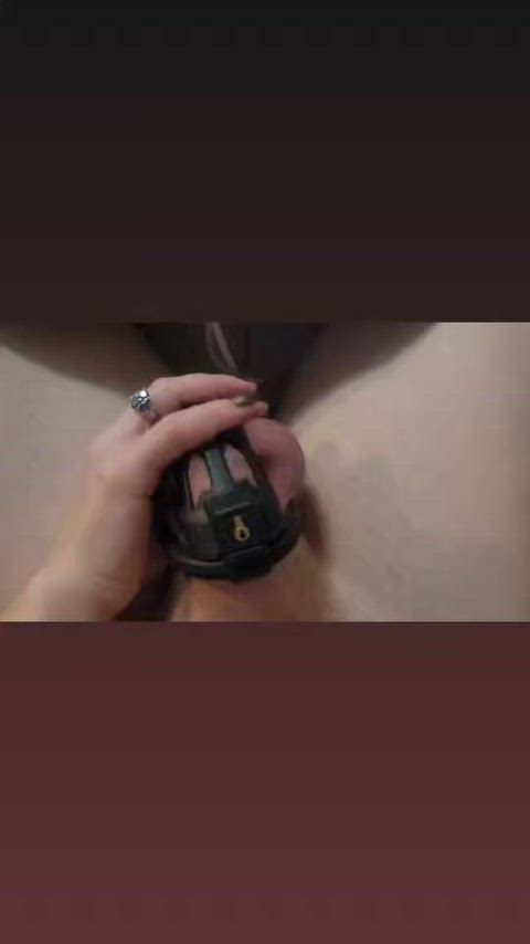 caged chastity cuckold handjob teasing clip