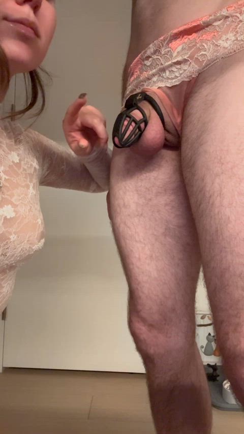 Do you think I can make him cum through his cage? π€