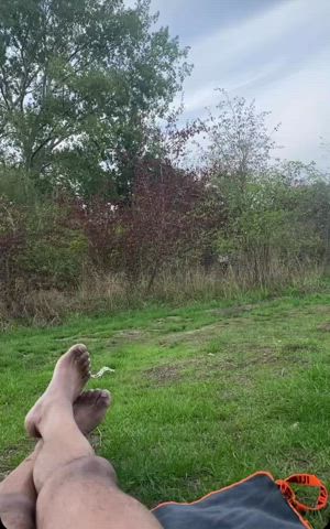 Casually sitting butt naked in a public place!