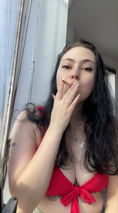 Big Tits Bikini Smoking clip
