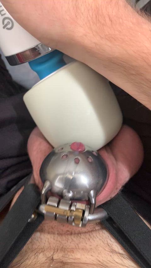 chastity cute femboy leaking squirting teen vibrator microchastity clip