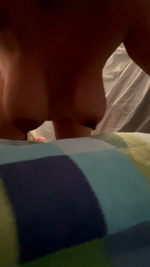 Rubbing my tits on the blanket I just peed on