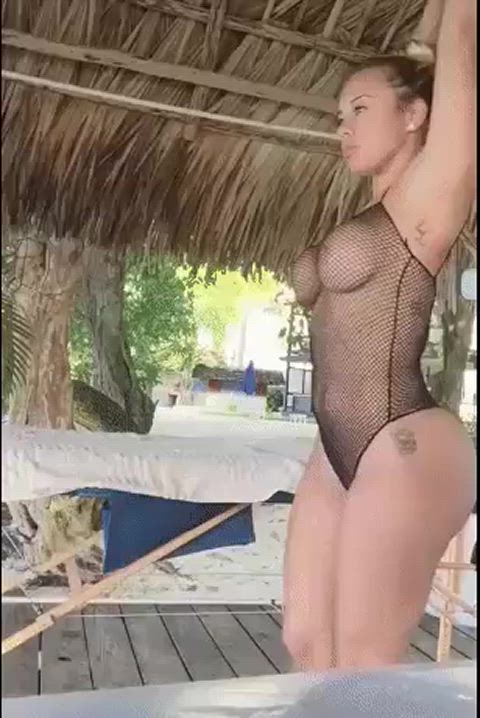 beach outdoor public see through clothing stretching teen exposed-in-public clip