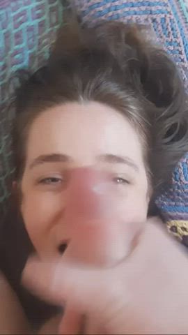 amateur brunette cum cum in mouth cumshot facial homemade pov teen clip