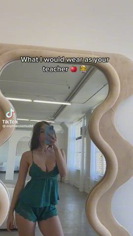 big tits brunette busty cleavage dress huge tits natural tits skinny skirt clip