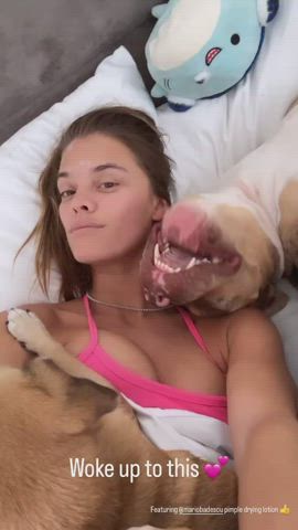 brunette celebrity cleavage model natural tits nina agdal small tits clip