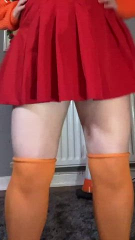brunette chubby cosplay costume curvy glasses innocent skirt socks clip