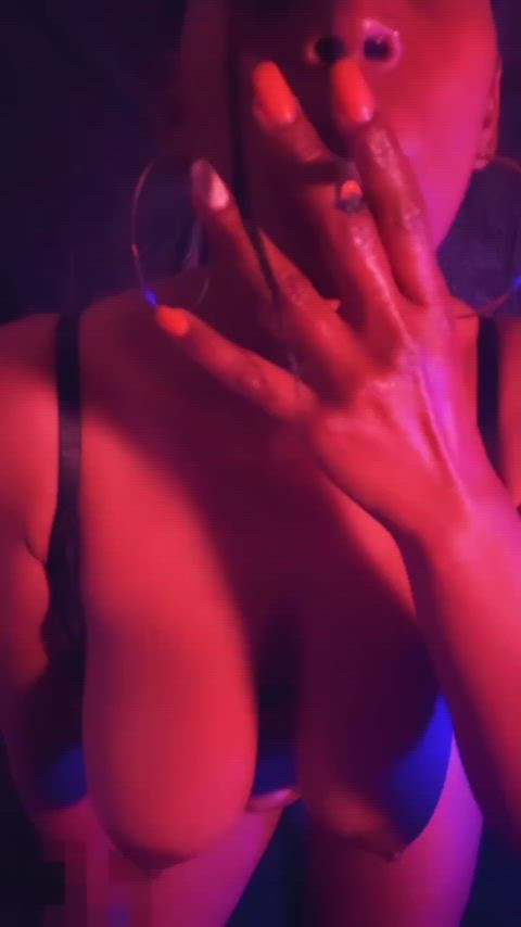 big tits ebony smoking clip