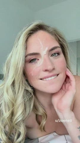 blonde cum cum in mouth cumshot cute facial green eyes clip