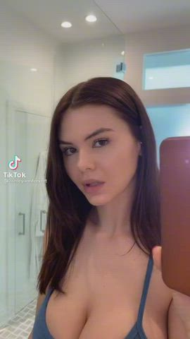 american brown eyes brunette busty cleavage huge tits natural tits tease tiktok clip