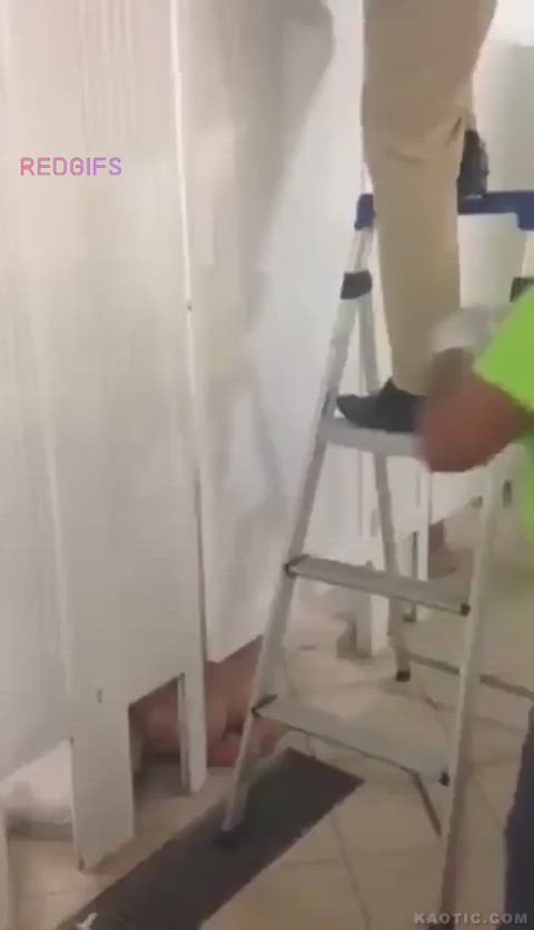 Two noisy lesbians are caught on a public toilet by the employees