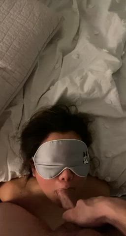 blindfolded blowjob sucking throat fuck clip