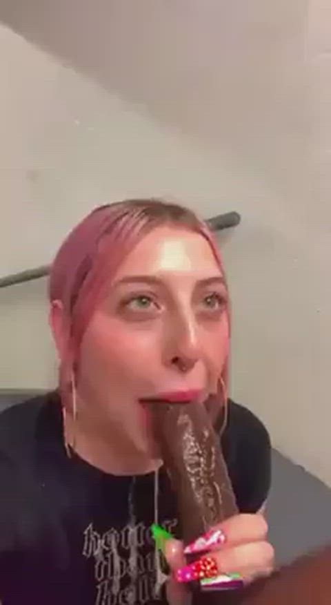 bbc blowjob deepthroat lipstick selfie sloppy white girl clip