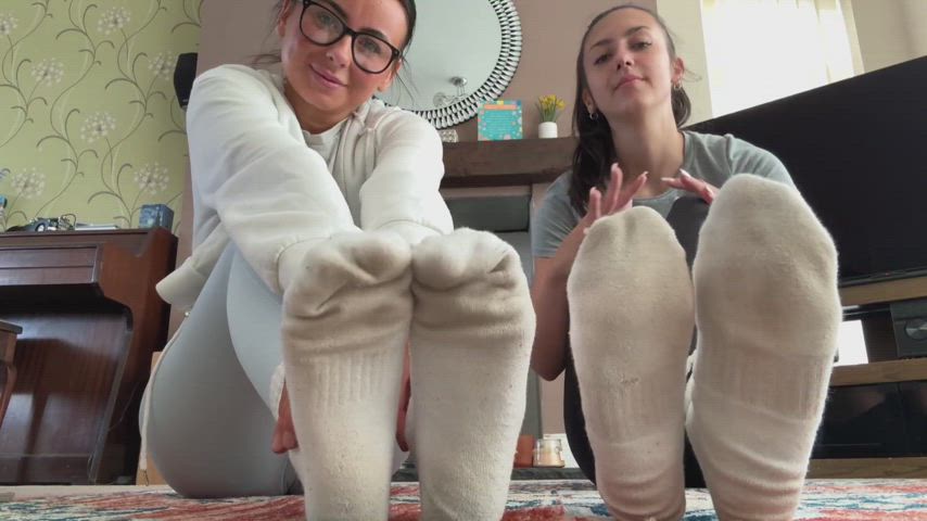 Elisha & Tia - Dirty white socks tease (full 3 min video available)