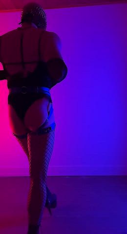 bending over heels high heels mask striptease tease clip