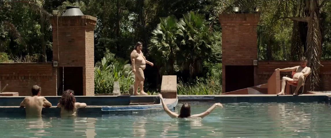 argentinian group nudist swimming pool clip