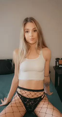 blonde girlfriend petite stockings sucking teasing thong clip