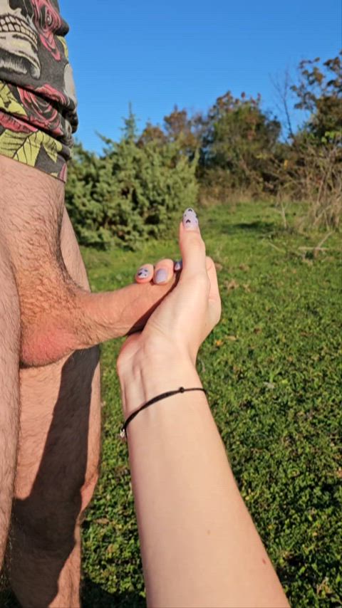 Handjob in nature