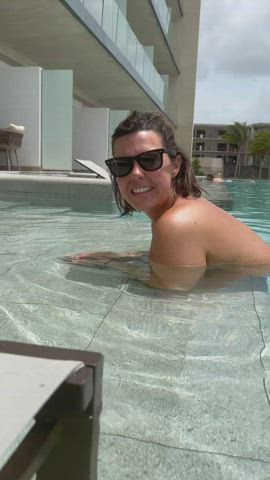 exhibitionism exhibitionist exposed hotel hotwife pool clip