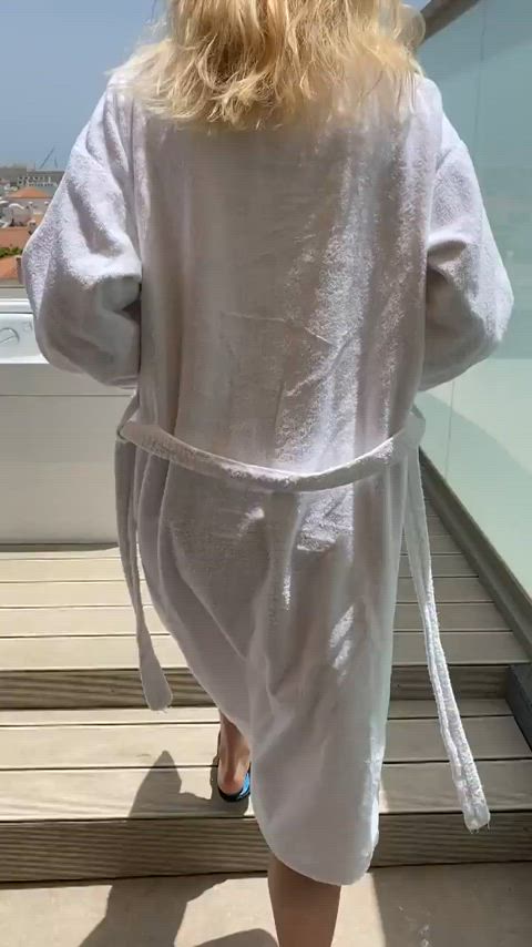 Shy blonde flashing
