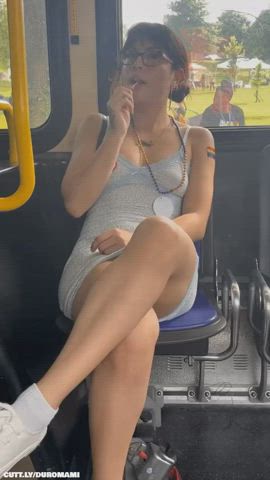 Amateur Brunette Exhibitionist Glasses Goddess NSFW Public Pussy Upskirt clip