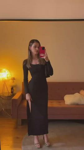 brunette dress french legs model petite skinny small tits white girl clip