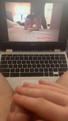 Rubbing my clitty to a sexy brunette snowbound being bred by a bbc