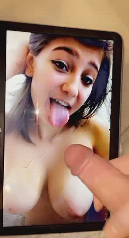 babecock big tits cum in mouth cumshot orgasm selfie tribbing tribute clip