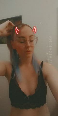 blue bra cute emo glasses innocent kiss pigtails pink clip
