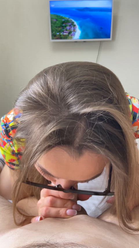 Gentle blowjob with glasses
