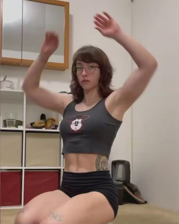 Fitness Muscular Girl Stretching clip