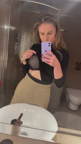 Teasing My Boobie In The Hotel Restroom :P