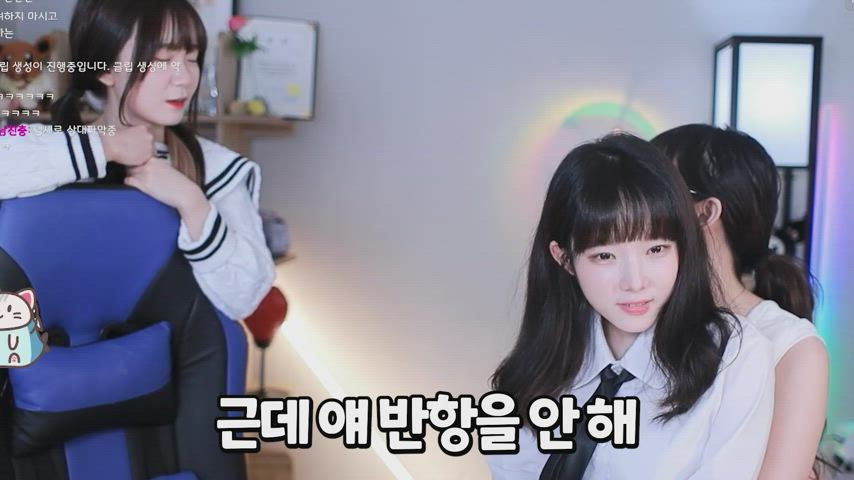 asian babe cute glasses kissing korean lesbian model clip
