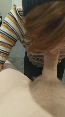 amateur blowjob clothed deepthroat glasses redhead short hair teen clip