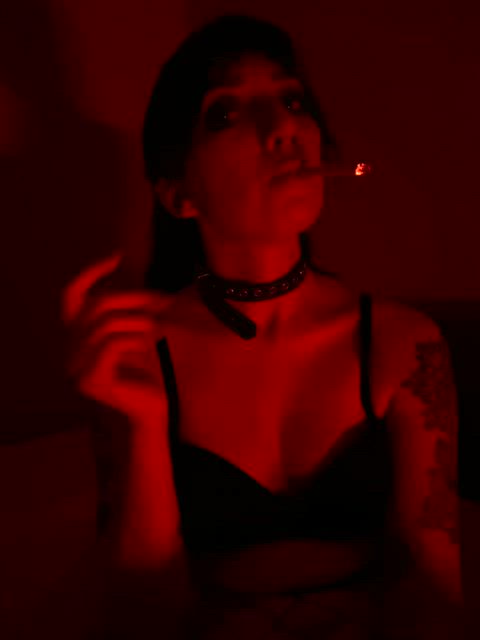 brunette choker collar collared sexy smoking clip