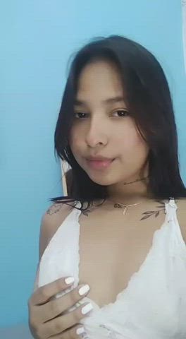 camgirl latina licking lingerie natural tits smile tattoo teen tits webcam clip