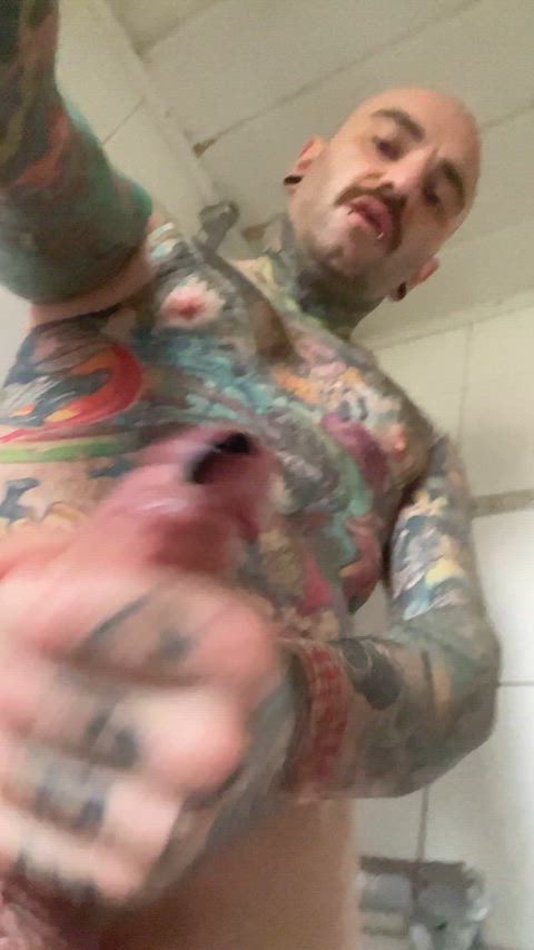 bwc big dick cock cum cumshot masturbating piercing tattoo clip