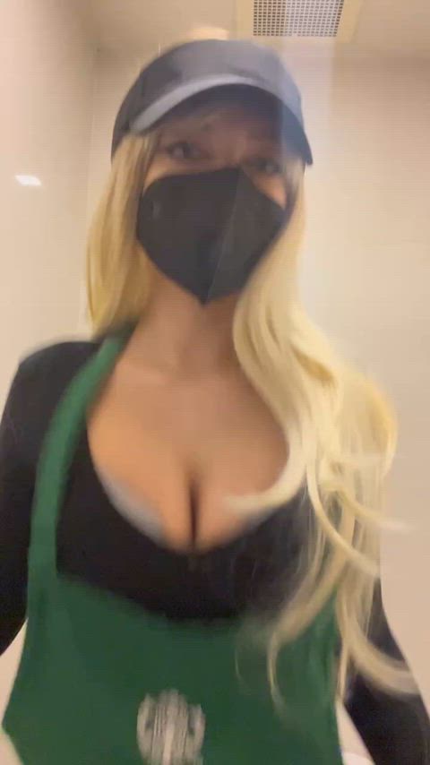 amateur babe big tits coworker public work worker clip
