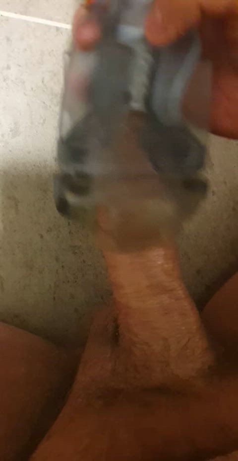 Stroking with a clear fleshlight