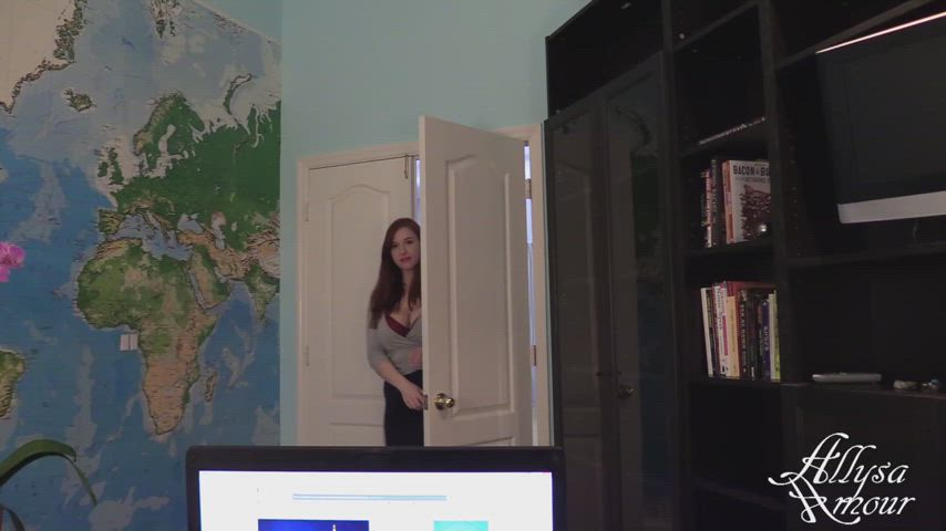 amateur big tits blowjob natural tits office pov redhead titty fuck clip