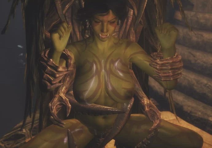 3d animation brunette fantasy monster cock monster girl tattoo clip