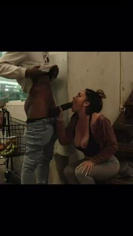 babe blowjob interracial public tits clip