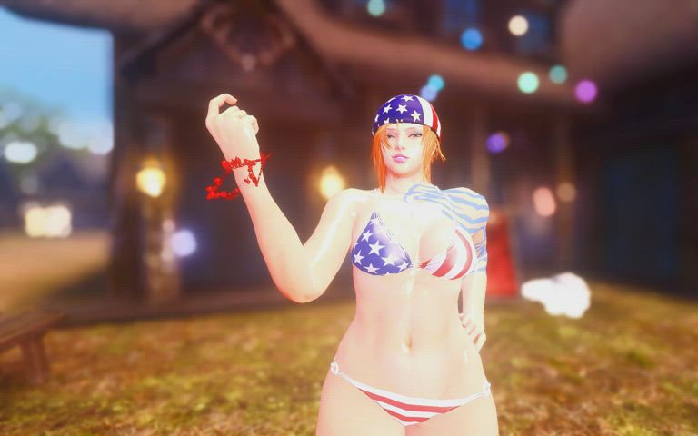 3D American Animation Bikini Freckles Green Eyes Redhead Tattoo Thick clip