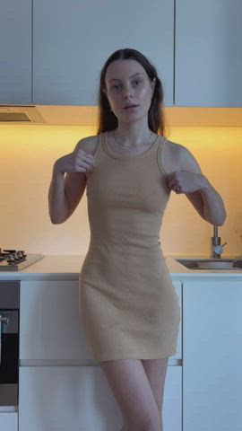 brunette dress pokies clip