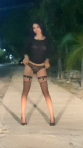 exhibitionism exhibitionist high heels public stockings teen clip