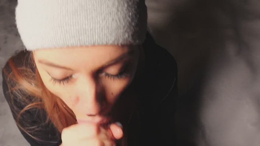 blonde blowjob cum cum in mouth cumshot handjob outdoor clip