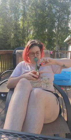 chubby flash brown outdoor smoking tattoo tits clip