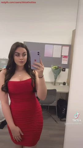 bbw brunette cleavage dress student teen tight tiktok r/tiktits clip