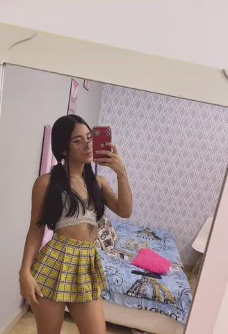 cosplay costume glasses panties schoolgirl skinny skirt tattoo teen clip
